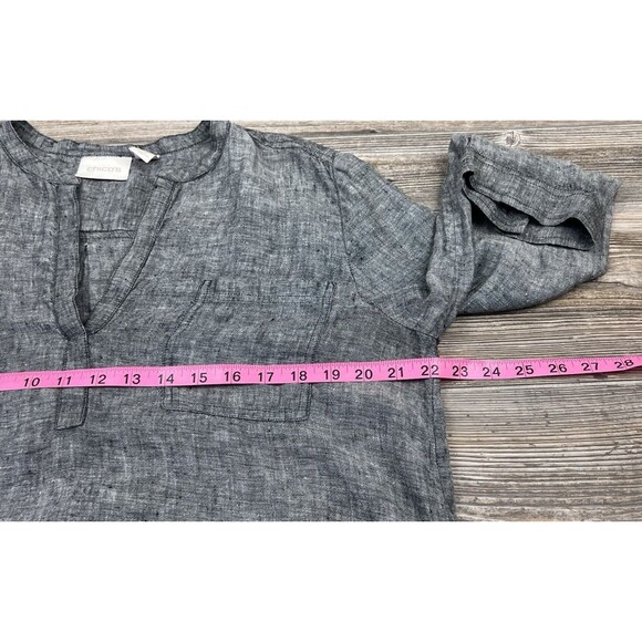 Chico's Grey Linen Popover High Low Blouse 3/4 Sleeve 2/Large Coastal Resort - Picture 7 of 13